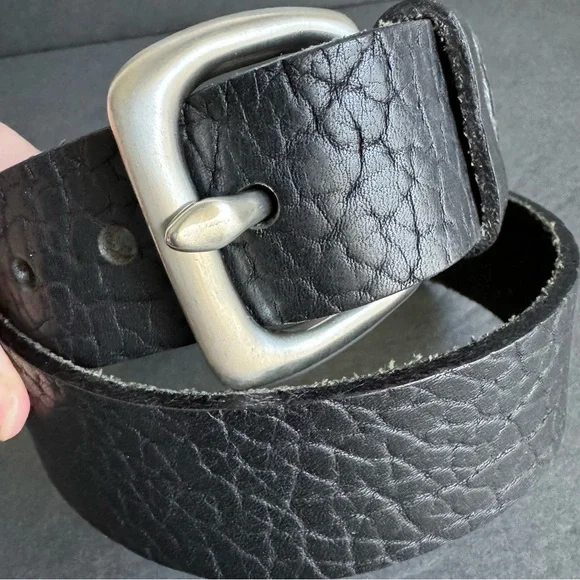 Bottega Artigiana Belt Italian Black Leather Belt Silver Tone Buckle Italy 32